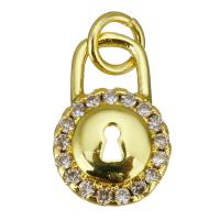 Cubic Zirconia Micro Pave Brass Pendant, Lock, gold color plated, micro pave cubic zirconia Approx 2.5mm 