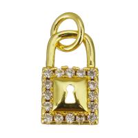 Cubic Zirconia Micro Pave Brass Pendant, Lock, gold color plated, micro pave cubic zirconia Approx 2.5mm 