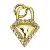 Cubic Zirconia Micro Pave Brass Pendant, Diamond Shape, gold color plated, micro pave cubic zirconia Approx 2.5mm 