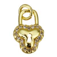 Cubic Zirconia Micro Pave Brass Pendant, Lock, gold color plated, micro pave cubic zirconia Approx 2.5mm 