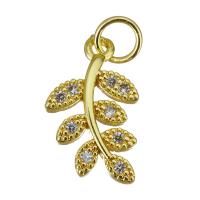 Cubic Zirconia Micro Pave Brass Pendant, Leaf, gold color plated, micro pave cubic zirconia Approx 3.5mm 