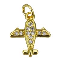 Cubic Zirconia Micro Pave Brass Pendant, Airplane, gold color plated, micro pave cubic zirconia Approx 2.5mm 