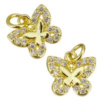 Cubic Zirconia Micro Pave Brass Pendant, Butterfly, gold color plated, micro pave cubic zirconia Approx 2.5mm 