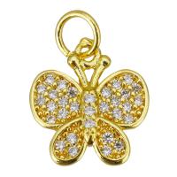 Cubic Zirconia Micro Pave Brass Pendant, Butterfly, gold color plated, micro pave cubic zirconia Approx 3.5mm 