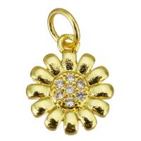 Cubic Zirconia Micro Pave Brass Pendant, Flower, gold color plated, micro pave cubic zirconia Approx 3.5mm 