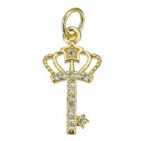 Cubic Zirconia Micro Pave Brass Pendant, Key, gold color plated, micro pave cubic zirconia & hollow Approx 3.5mm 