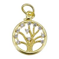 Cubic Zirconia Micro Pave Brass Pendant, Flat Round, gold color plated, micro pave cubic zirconia & hollow Approx 3.5mm 