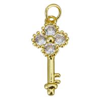 Cubic Zirconia Micro Pave Brass Pendant, Key, gold color plated, micro pave cubic zirconia Approx 3.5mm 