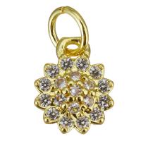 Cubic Zirconia Micro Pave Brass Pendant, Flower, gold color plated, micro pave cubic zirconia Approx 3.5mm 