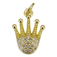 Cubic Zirconia Micro Pave Brass Pendant, Crown, gold color plated, micro pave cubic zirconia Approx 3.5mm 