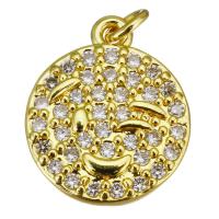 Cubic Zirconia Micro Pave Brass Pendant, Flat Round, gold color plated, micro pave cubic zirconia Approx 2.5mm 