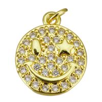 Cubic Zirconia Micro Pave Brass Pendant, Flat Round, gold color plated, micro pave cubic zirconia Approx 2.5mm 