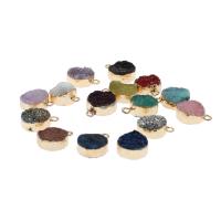 Ice Quartz Agate Pendants, Brass, with Ice Quartz Agate, Round 