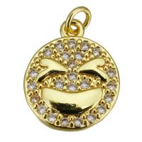 Cubic Zirconia Micro Pave Brass Pendant, Flat Round, gold color plated, micro pave cubic zirconia Approx 2.5mm 