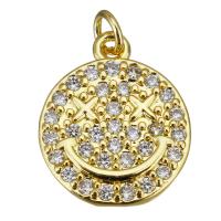 Cubic Zirconia Micro Pave Brass Pendant, Smiling Face, gold color plated, micro pave cubic zirconia Approx 2.5mm 