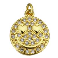 Cubic Zirconia Micro Pave Brass Pendant, Smiling Face, gold color plated, micro pave cubic zirconia Approx 2.5mm 