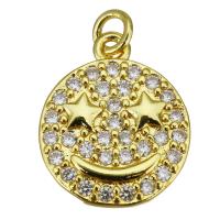 Cubic Zirconia Micro Pave Brass Pendant, Smiling Face, gold color plated, micro pave cubic zirconia Approx 2.5mm 