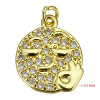 Cubic Zirconia Micro Pave Brass Pendant, Flat Round, gold color plated, micro pave cubic zirconia Approx 2.5mm 