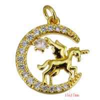 Cubic Zirconia Micro Pave Brass Pendant, Unicorn, gold color plated, micro pave cubic zirconia Approx 2.5mm 