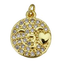 Cubic Zirconia Micro Pave Brass Pendant, Flat Round, gold color plated, micro pave cubic zirconia Approx 2.5mm 