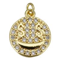 Cubic Zirconia Micro Pave Brass Pendant, Flat Round, gold color plated, micro pave cubic zirconia Approx 2.5mm 