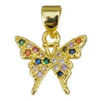 Cubic Zirconia Micro Pave Brass Pendant, Butterfly, gold color plated, micro pave cubic zirconia Approx 3.5mm 