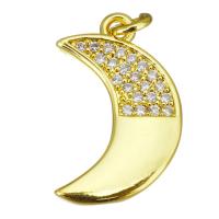 Cubic Zirconia Micro Pave Brass Pendant, Moon, gold color plated, micro pave cubic zirconia Approx 2.5mm 