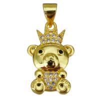 Cubic Zirconia Micro Pave Brass Pendant, Bear, gold color plated, micro pave cubic zirconia Approx 3.5mm 