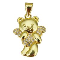 Cubic Zirconia Micro Pave Brass Pendant, Bear, gold color plated, micro pave cubic zirconia Approx 3.5mm 