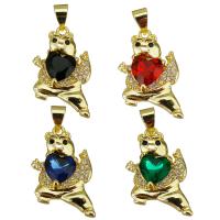 Cubic Zirconia Micro Pave Brass Pendant, Bear, gold color plated, micro pave cubic zirconia Approx 3.5mm 