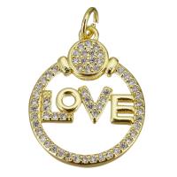 Cubic Zirconia Micro Pave Brass Pendant, gold color plated, micro pave cubic zirconia & hollow Approx 3.5mm 