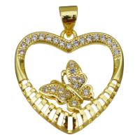 Cubic Zirconia Micro Pave Brass Pendant, Heart, gold color plated, micro pave cubic zirconia & hollow Approx 3.5mm 