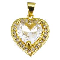 Cubic Zirconia Micro Pave Brass Pendant, Heart, gold color plated, micro pave cubic zirconia Approx 3.5mm 