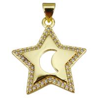 Cubic Zirconia Micro Pave Brass Pendant, Star, gold color plated, micro pave cubic zirconia & hollow Approx 3.5mm 