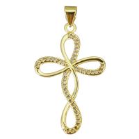 Cubic Zirconia Micro Pave Brass Pendant, Cross, gold color plated, micro pave cubic zirconia & hollow 