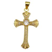 Cubic Zirconia Micro Pave Brass Pendant, Cross, gold color plated, micro pave cubic zirconia Approx 3.5mm 