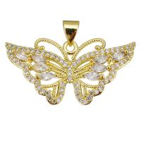 Cubic Zirconia Micro Pave Brass Pendant, Butterfly, gold color plated, micro pave cubic zirconia & hollow Approx 3.5mm 