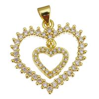 Cubic Zirconia Micro Pave Brass Pendant, Heart, gold color plated, micro pave cubic zirconia & hollow Approx 3.5mm 