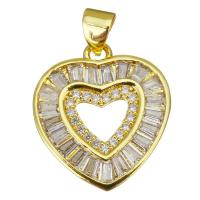 Cubic Zirconia Micro Pave Brass Pendant, Heart, gold color plated, micro pave cubic zirconia & hollow Approx 3.5mm 