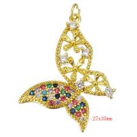 Cubic Zirconia Micro Pave Brass Pendant, Butterfly, gold color plated, micro pave cubic zirconia & hollow Approx 3.5mm 