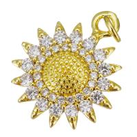 Cubic Zirconia Micro Pave Brass Pendant, Sun, gold color plated, micro pave cubic zirconia Approx 3.5mm 