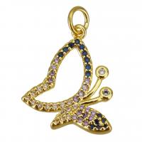 Cubic Zirconia Micro Pave Brass Pendant, Butterfly, gold color plated, micro pave cubic zirconia & hollow Approx 3.5mm 