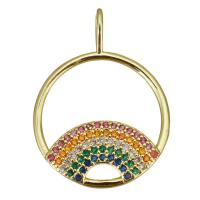 Cubic Zirconia Micro Pave Brass Pendant, Flat Round, gold color plated, micro pave cubic zirconia & hollow Approx 2.5mm 