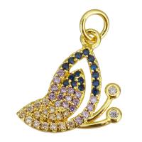 Cubic Zirconia Micro Pave Brass Pendant, Butterfly, gold color plated, micro pave cubic zirconia & hollow Approx 3.5mm 