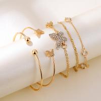 Zinc Alloy Rhinestone Bracelets, bracelet, plated, 5 pieces & for woman & with rhinestone, golden 