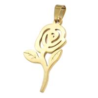 Edelstahl Blume Anhänger, Rose, goldfarben, 43x26x1mm, verkauft von PC