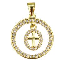 Cubic Zirconia Micro Pave Brass Pendant, Round, gold color plated, micro pave cubic zirconia & hollow Approx 3.5mm 