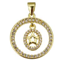 Cubic Zirconia Micro Pave Brass Pendant, Round, gold color plated, micro pave cubic zirconia & hollow 