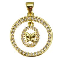 Cubic Zirconia Micro Pave Brass Pendant, Round, gold color plated, micro pave cubic zirconia & hollow 