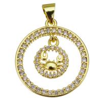 Cubic Zirconia Micro Pave Brass Pendant, Round, gold color plated, micro pave cubic zirconia & hollow 